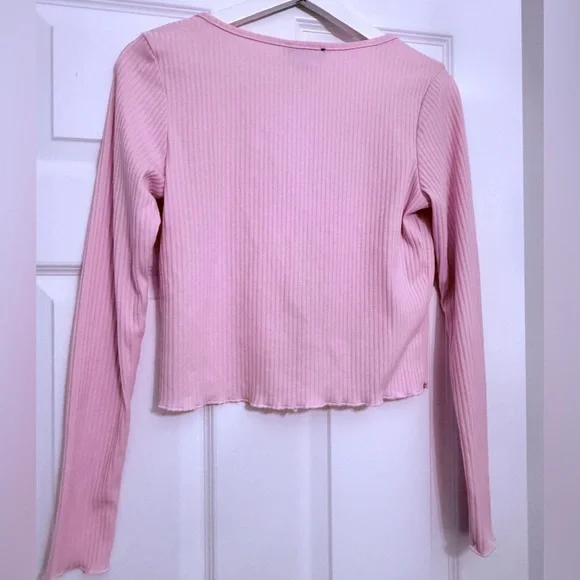 pink ribbed tie-front top from the brand Streetwear Society - Picture 3 of 5